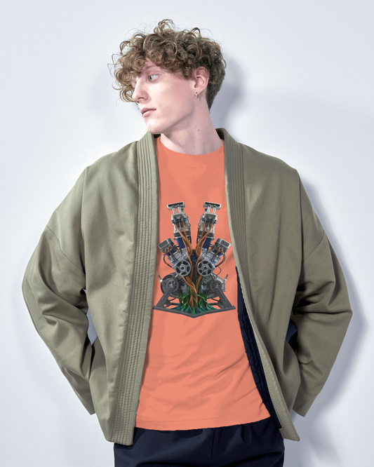 Earth & Thread | Biomechanical Engine Tree 100% Cotton Regular Fit T-Shirt - Premium 180 GSM Tech Nature Graphic