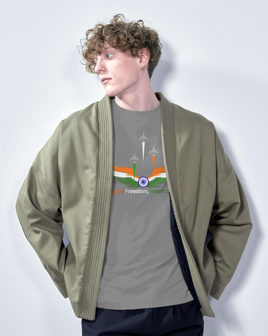Earth & Thread | Wings of Freedom, Heart of India 100% Cotton Regular Fit T-Shirt - Premium 180 GSM Patriotic Aviation Graphic Tee