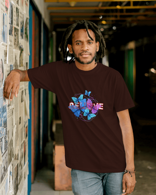 Earth & Thread | Believe Butterflies 100% Cotton Regular Fit T-Shirt - Premium 180 GSM Inspirational Nature Graphic Tee