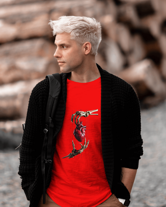 Earth & Thread | Skeleton Hands Holding Heart 100% Cotton Regular Fit T-Shirt - Premium 180 GSM Gothic Romance Graphic