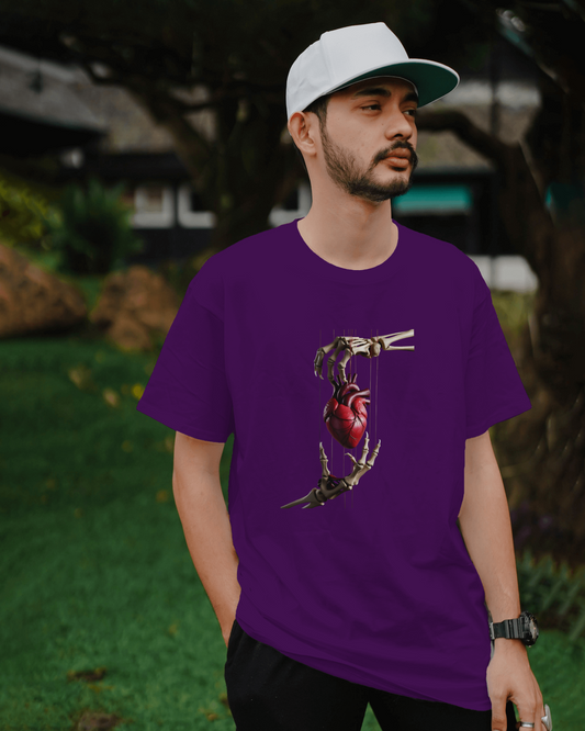 Earth & Thread | Skeleton Hands Holding Heart 100% Cotton Regular Fit T-Shirt - Premium 180 GSM Gothic Romance Graphic
