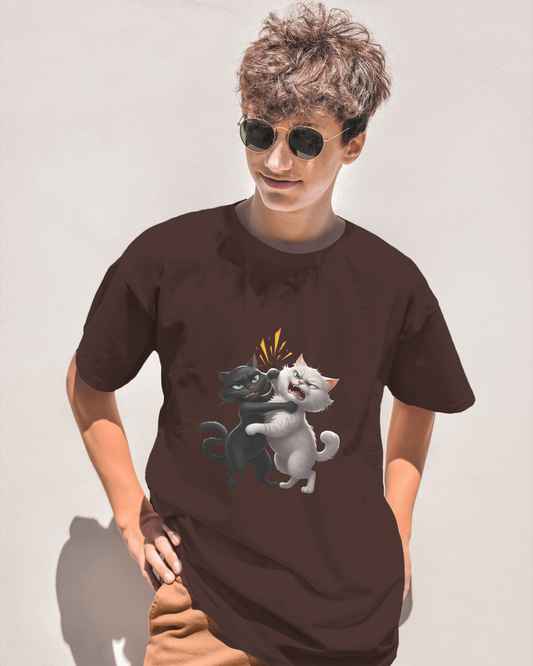 Earth & Thread | Hugging Cats 100% Cotton Regular Fit T-Shirt - Premium 180 GSM Adorable Pet Graphic