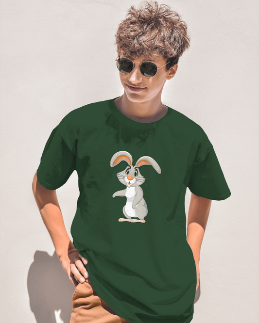 Earth & Thread | Curious Rabbit 100% Cotton Regular Fit T-Shirt - Premium 180 GSM Adorable Animal Graphic