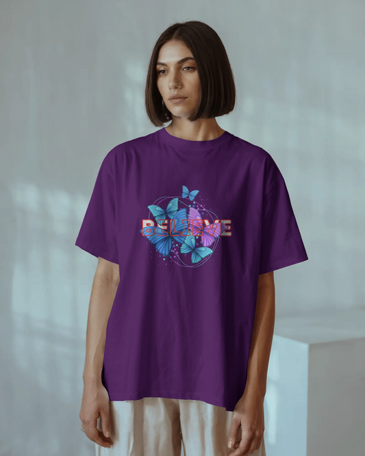 Earth & Thread | Believe Butterflies 100% Cotton Regular Fit T-Shirt - Premium 180 GSM Inspirational Nature Graphic Tee