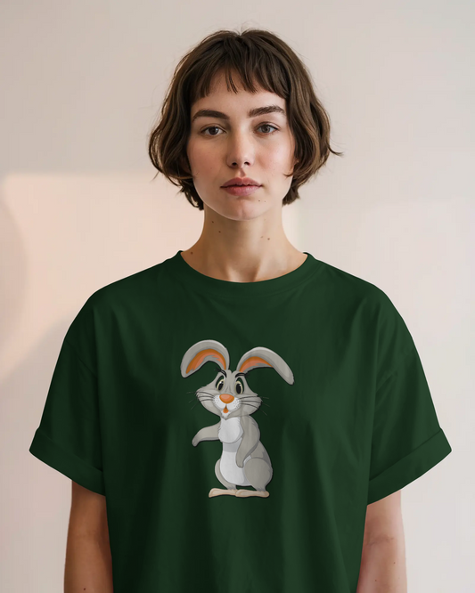 Earth & Thread | Curious Rabbit 100% Cotton Regular Fit T-Shirt - Premium 180 GSM Adorable Animal Graphic
