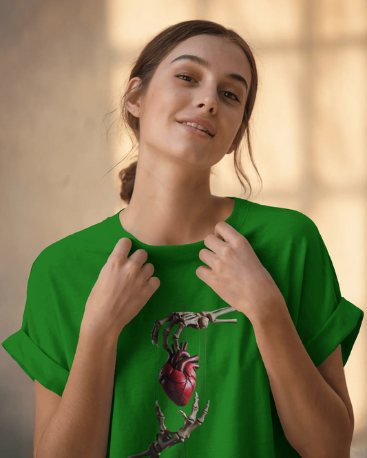 Earth & Thread | Skeleton Hands Holding Heart 100% Cotton Regular Fit T-Shirt - Premium 180 GSM Gothic Romance Graphic