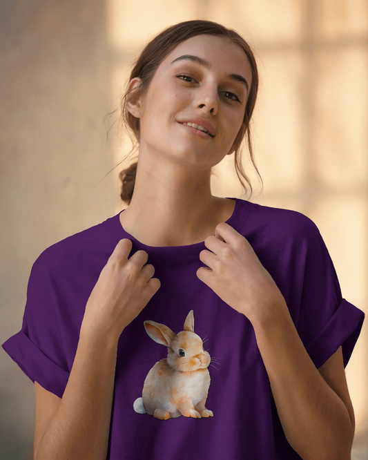 Earth & Thread | Cute Bunny 100% Cotton Regular Fit T-Shirt - Premium 180 GSM Adorable Rabbit Graphic Tee