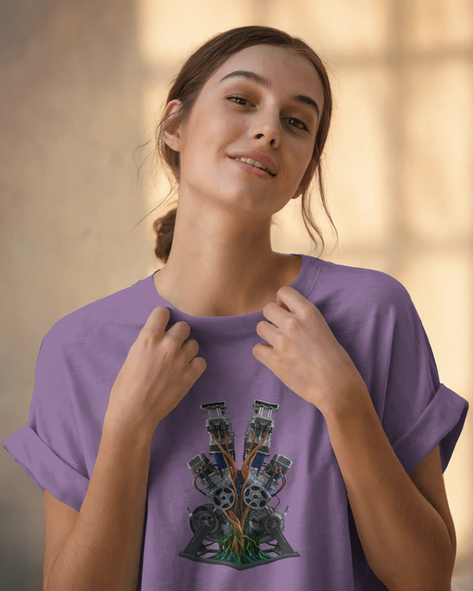 Earth & Thread | Biomechanical Engine Tree 100% Cotton Regular Fit T-Shirt - Premium 180 GSM Tech Nature Graphic