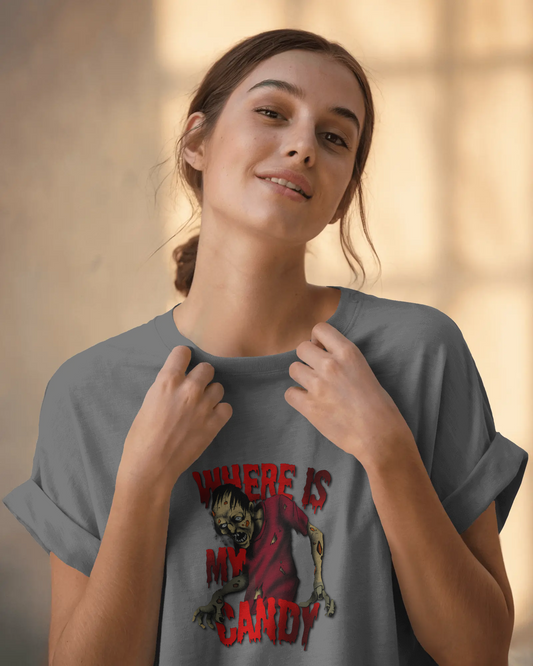 Earth & Thread | Where Is My Candy 100% Cotton Regular Fit T-Shirt - Premium 180 GSM Zombie Graphic Tee