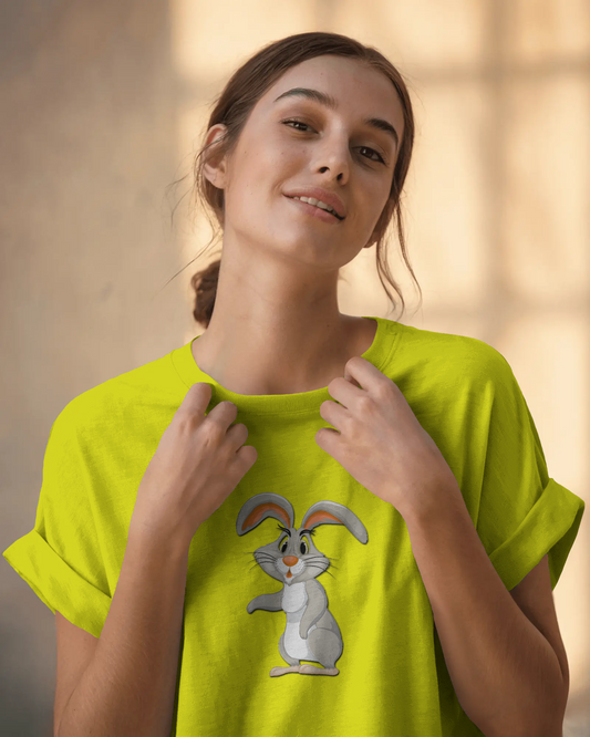 Earth & Thread | Curious Rabbit 100% Cotton Regular Fit T-Shirt - Premium 180 GSM Adorable Animal Graphic