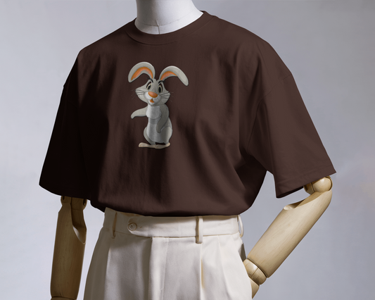 Earth & Thread | Curious Rabbit 100% Cotton Regular Fit T-Shirt - Premium 180 GSM Adorable Animal Graphic