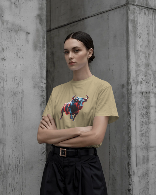 Earth & Thread | Dynamic Bull 100% Cotton Regular Fit T-Shirt - Premium 180 GSM Abstract Animal Graphic