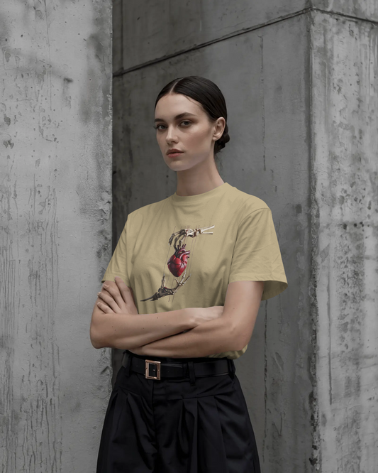 Earth & Thread | Skeleton Hands Holding Heart 100% Cotton Regular Fit T-Shirt - Premium 180 GSM Gothic Romance Graphic