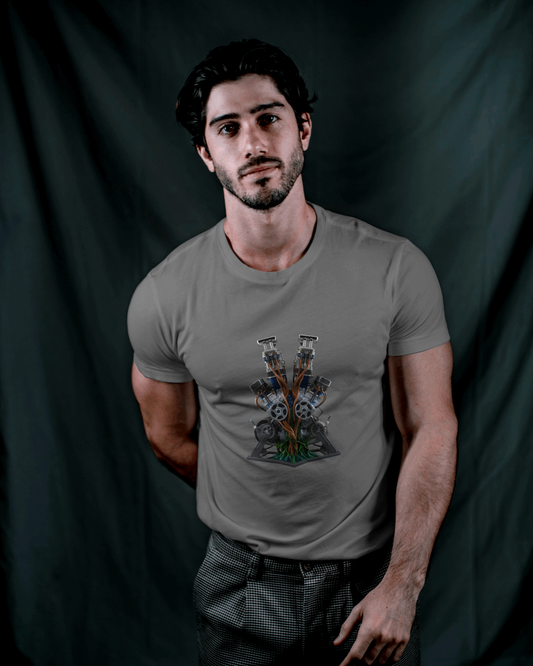 Earth & Thread | Biomechanical Engine Tree 100% Cotton Regular Fit T-Shirt - Premium 180 GSM Tech Nature Graphic