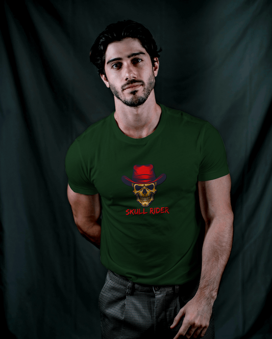 Earth & Thread | Skull Rider 100% Cotton Regular Fit T-Shirt - Premium 180 GSM Edgy Western Graphic Tee