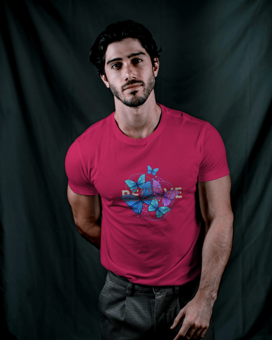 Earth & Thread | Believe Butterflies 100% Cotton Regular Fit T-Shirt - Premium 180 GSM Inspirational Nature Graphic Tee