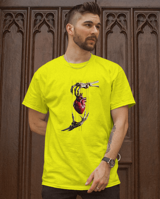 Earth & Thread | Skeleton Hands Holding Heart 100% Cotton Regular Fit T-Shirt - Premium 180 GSM Gothic Romance Graphic