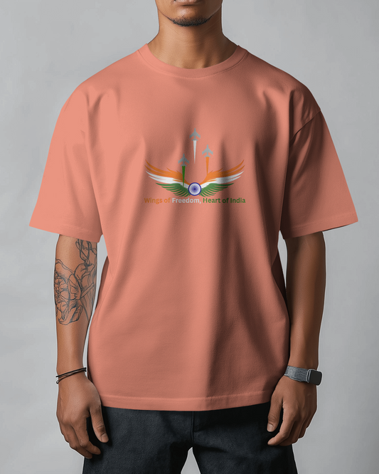 Earth & Thread | Wings of Freedom, Heart of India 100% Cotton Regular Fit T-Shirt - Premium 180 GSM Patriotic Aviation Graphic Tee