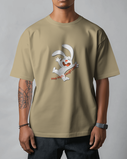 Earth & Thread | Hop High! 100% Cotton Regular Fit T-Shirt - Premium 180 GSM Energetic Rabbit Graphic Tee