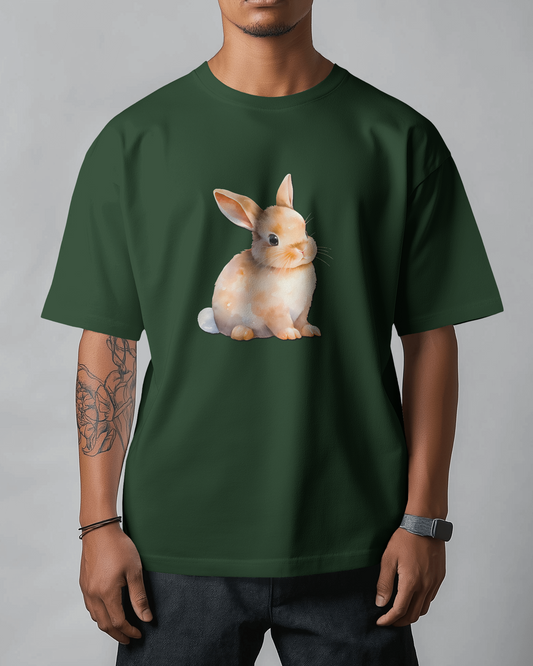 Earth & Thread | Cute Bunny 100% Cotton Regular Fit T-Shirt - Premium 180 GSM Adorable Rabbit Graphic Tee