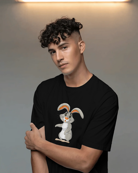 Earth & Thread | Curious Rabbit 100% Cotton Regular Fit T-Shirt - Premium 180 GSM Adorable Animal Graphic