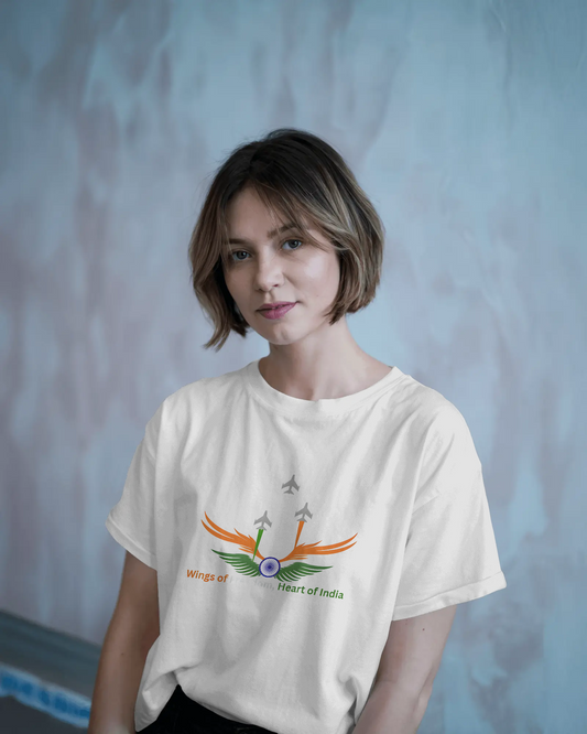 Earth & Thread | Wings of Freedom, Heart of India 100% Cotton Regular Fit T-Shirt - Premium 180 GSM Patriotic Aviation Graphic Tee