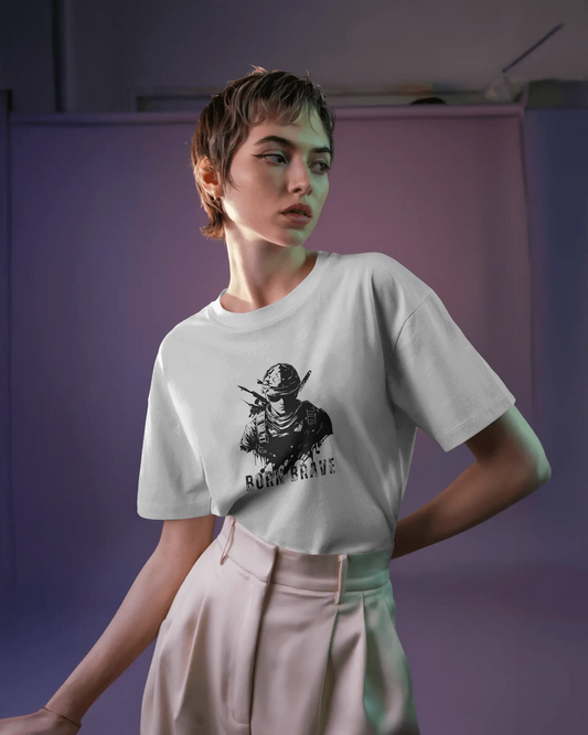 Earth & Thread | Born Brave 100% Cotton Regular Fit T-Shirt - Premium 180 GSM Soldier Spirit Graphic Tee