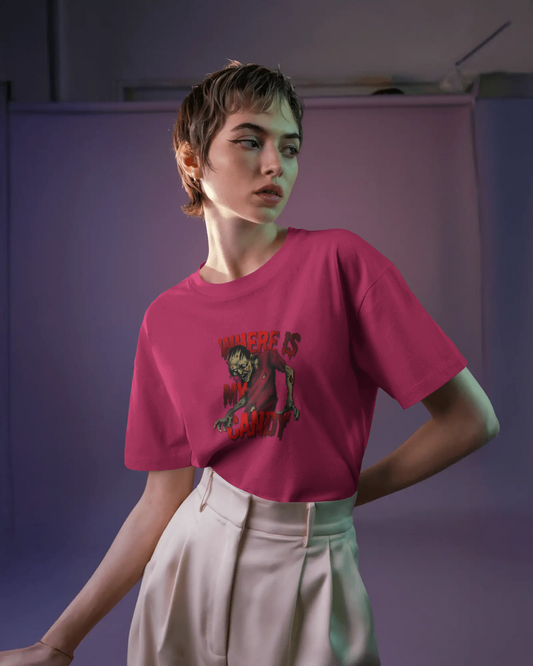 Earth & Thread | Where Is My Candy 100% Cotton Regular Fit T-Shirt - Premium 180 GSM Zombie Graphic Tee