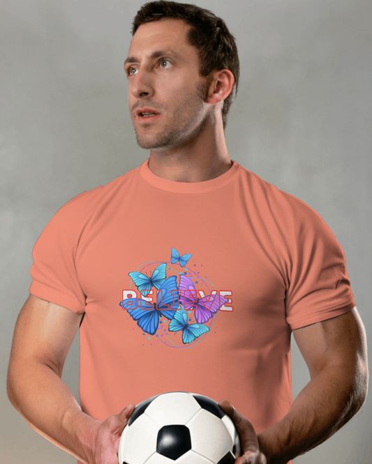 Earth & Thread | Believe Butterflies 100% Cotton Regular Fit T-Shirt - Premium 180 GSM Inspirational Nature Graphic Tee