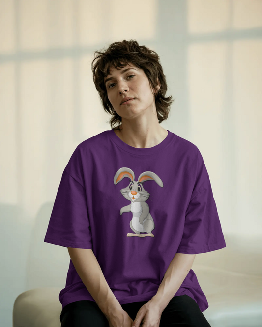 Earth & Thread | Curious Rabbit 100% Cotton Regular Fit T-Shirt - Premium 180 GSM Adorable Animal Graphic