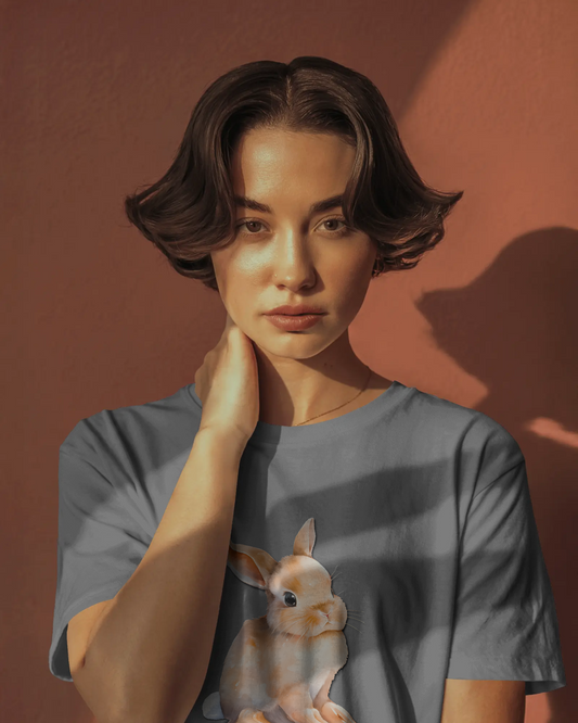 Earth & Thread | Cute Bunny 100% Cotton Regular Fit T-Shirt - Premium 180 GSM Adorable Rabbit Graphic Tee