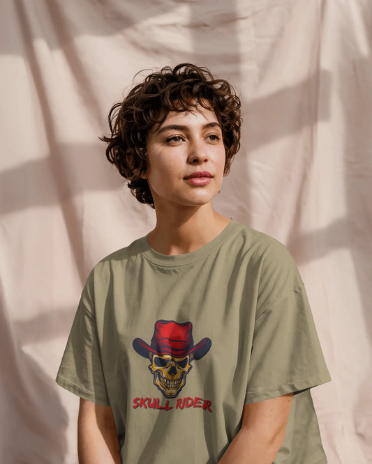 Earth & Thread | Skull Rider 100% Cotton Regular Fit T-Shirt - Premium 180 GSM Edgy Western Graphic Tee