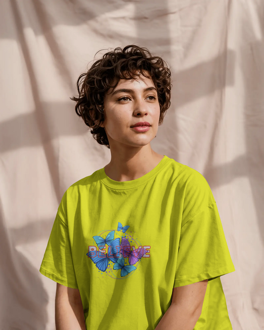 Earth & Thread | Believe Butterflies 100% Cotton Regular Fit T-Shirt - Premium 180 GSM Inspirational Nature Graphic Tee