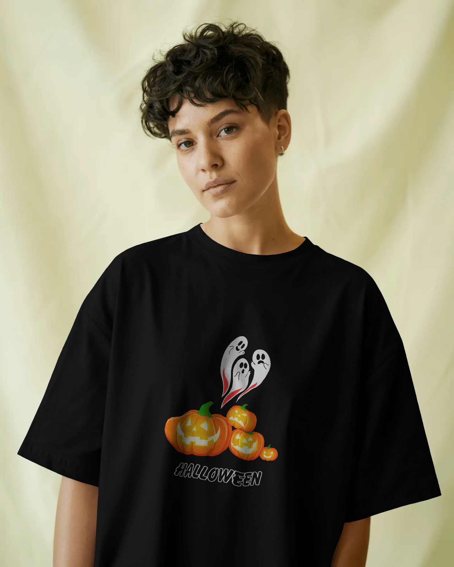 Oversized French Terry – Ghostly Pumpkin Halloween Tee