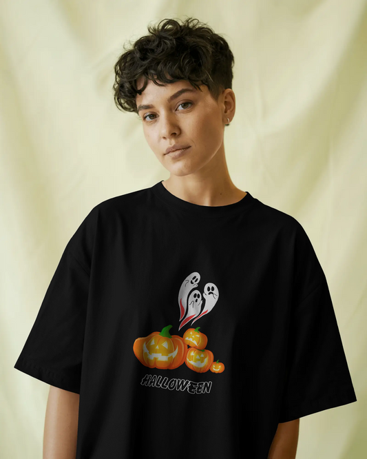 Oversized French Terry – Ghostly Pumpkin Halloween Tee
