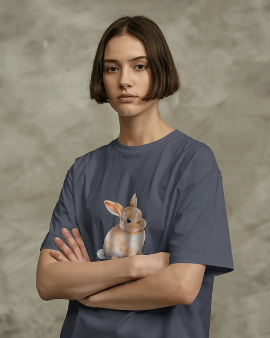 Earth & Thread | Cute Bunny 100% Cotton Regular Fit T-Shirt - Premium 180 GSM Adorable Rabbit Graphic Tee