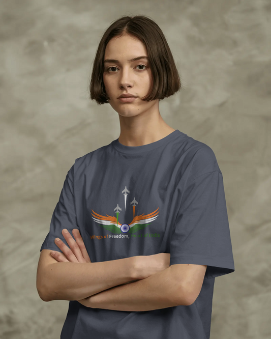 Earth & Thread | Wings of Freedom, Heart of India 100% Cotton Regular Fit T-Shirt - Premium 180 GSM Patriotic Aviation Graphic Tee