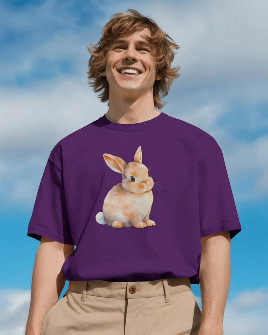 Earth & Thread | Cute Bunny 100% Cotton Regular Fit T-Shirt - Premium 180 GSM Adorable Rabbit Graphic Tee