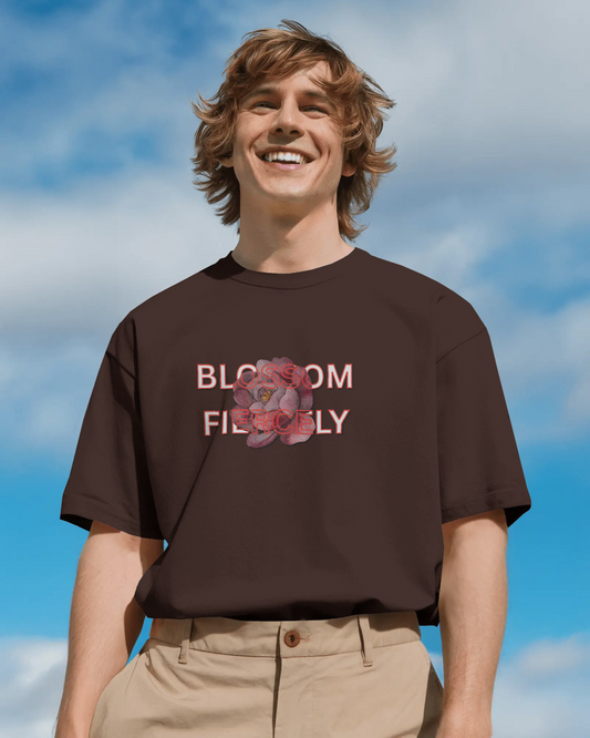 Earth & Thread | Blossom Fiercely 100% Cotton Regular Fit T-Shirt - Premium 180 GSM Empowering Floral Graphic Tee