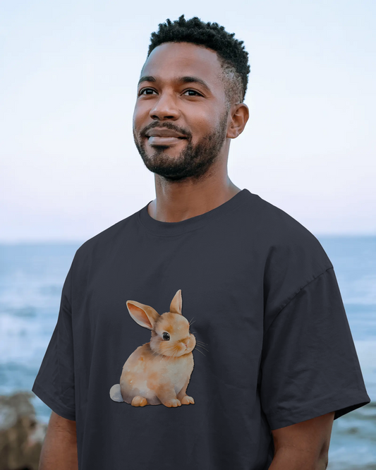 Earth & Thread | Cute Bunny 100% Cotton Regular Fit T-Shirt - Premium 180 GSM Adorable Rabbit Graphic Tee