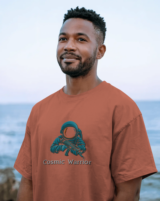 Earth & Thread | Cosmic Warrior 100% Cotton Regular Fit T-Shirt - Premium 180 GSM Space Adventure Graphic Tee