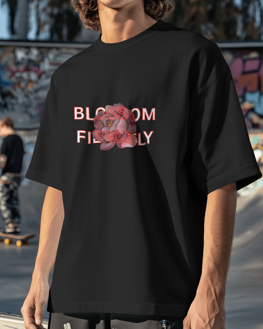 Earth & Thread | Blossom Fiercely 100% Cotton Regular Fit T-Shirt - Premium 180 GSM Empowering Floral Graphic Tee