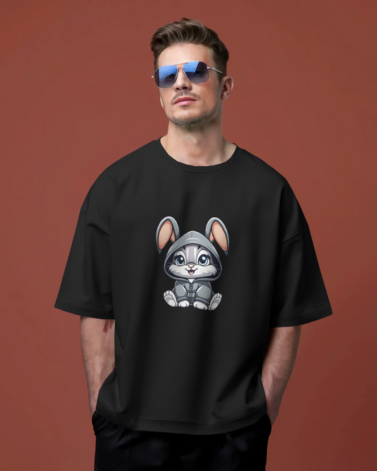 Oversized French Terry Comfort – Cute Bunny Hoodie Tee