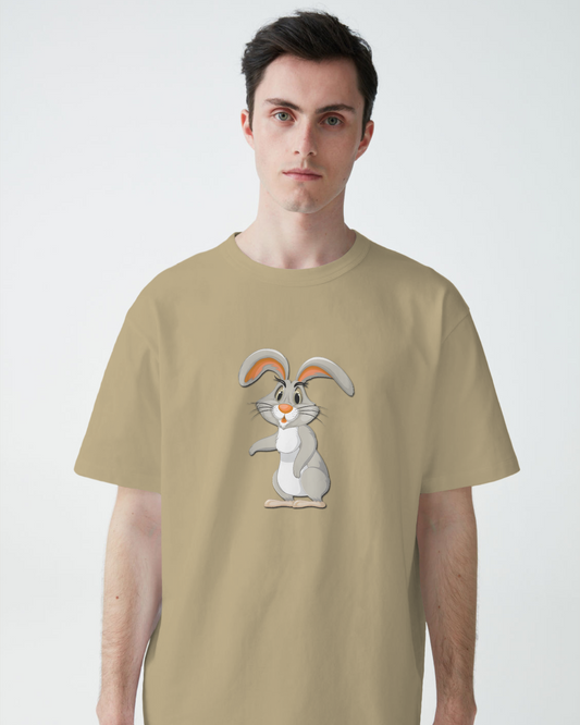Earth & Thread | Curious Rabbit 100% Cotton Regular Fit T-Shirt - Premium 180 GSM Adorable Animal Graphic
