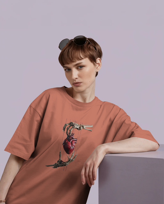 Earth & Thread | Skeleton Hands Holding Heart 100% Cotton Regular Fit T-Shirt - Premium 180 GSM Gothic Romance Graphic