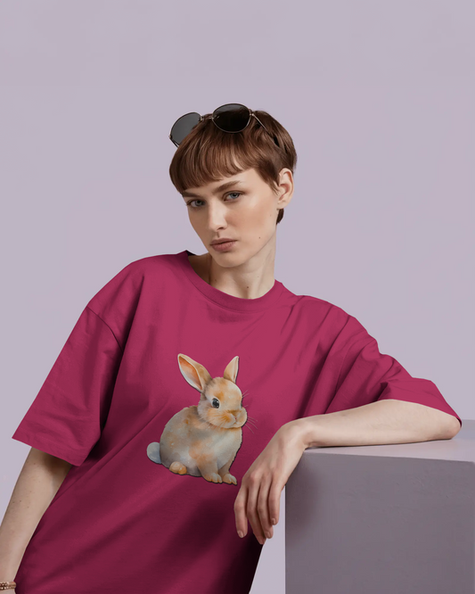 Earth & Thread | Cute Bunny 100% Cotton Regular Fit T-Shirt - Premium 180 GSM Adorable Rabbit Graphic Tee