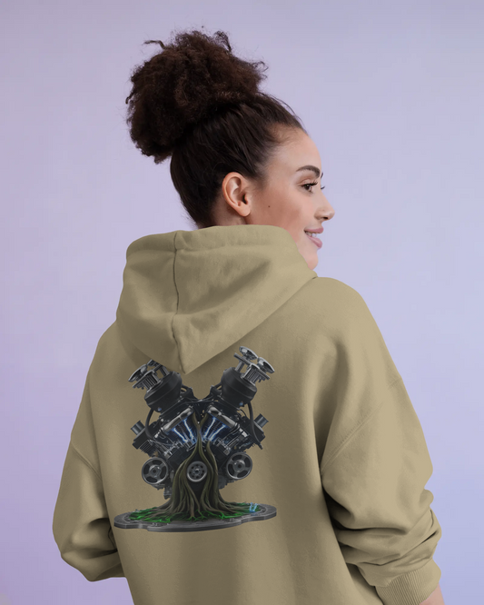 Earth & Thread | Biomechanical Engine Tree Oversized Hoodie - Premium 350 GSM Ultra-Smooth Fleece Back Print