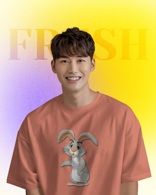 Earth & Thread | Curious Rabbit 100% Cotton Regular Fit T-Shirt - Premium 180 GSM Adorable Animal Graphic