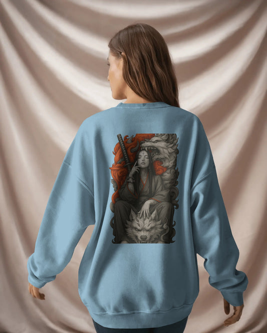Earth & Thread Unisex Wolf Queen Anime Graphic Oversized Sweatshirt | 350 GSM Cotton Fleece Pullover | Casual Winter Wear for Men & Women | Streetwear Style