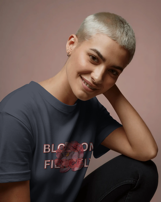 Earth & Thread | Blossom Fiercely 100% Cotton Regular Fit T-Shirt - Premium 180 GSM Empowering Floral Graphic Tee